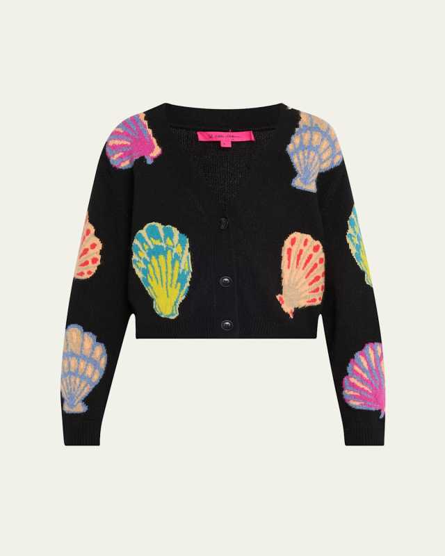 V-Neck Shell Intarsia Cashmere Cardigan